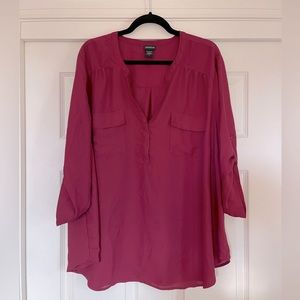 BERRY COLORED HARPER GEORGETTE PULLOVER 3/4 SLEEVE BLOUSE